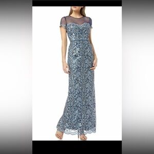 JS Collections Navy Embroidered Maxi Dress party cocktail elegant lace sheer